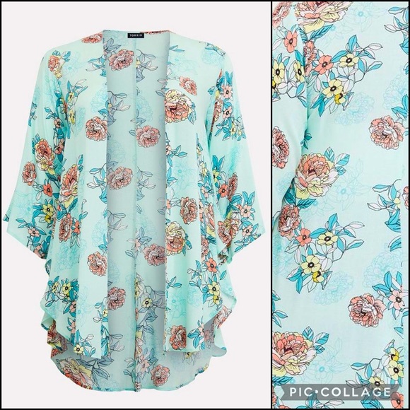 Torrid Mint Floral Kimono Duster Topper Robe Cover-Up - Picture 2 of 15